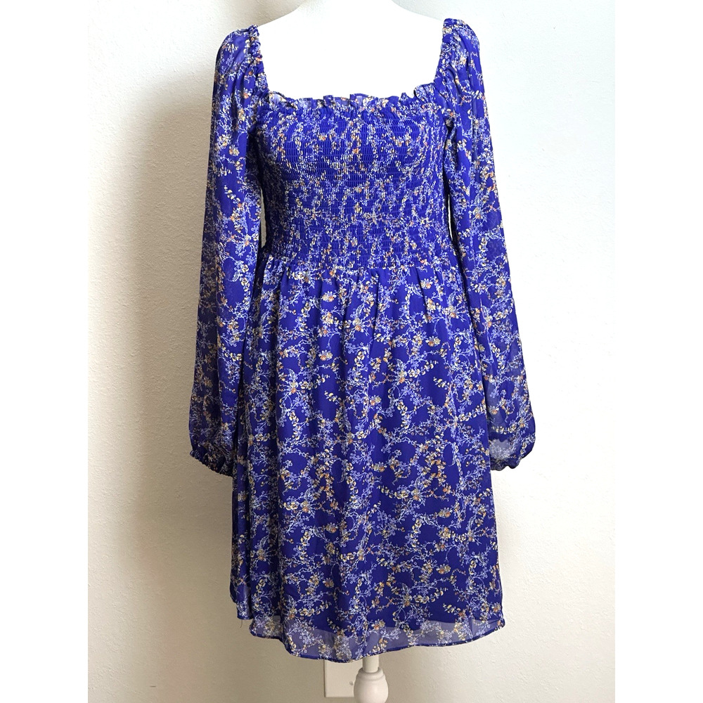 BCBG Paris Women's Dress‎ (S) Blue Floral Pattern Cottagecore Milkmaid Babydoll